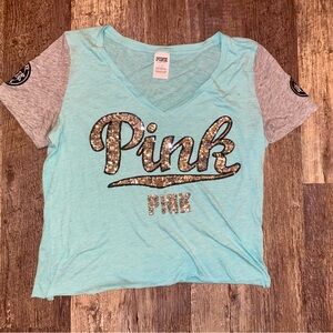 PINK Victoria's Secret T-Shirt - Aqua and Gray